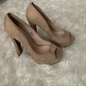 Suede high heels tan color